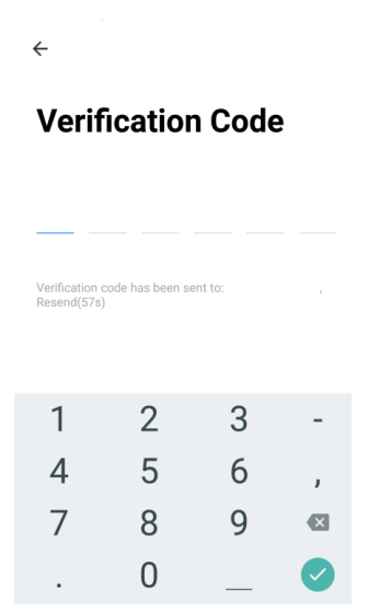 A verification code will be sent by the method selected in step 3. Enter the code into the app.