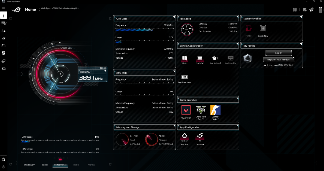 ASUS-ROG-Zephyrus-G14-GA403-Manual –Specs,-Features,-Setup-&-Troubleshooting-Guide-fig-2-Armoury-crate-home-screen