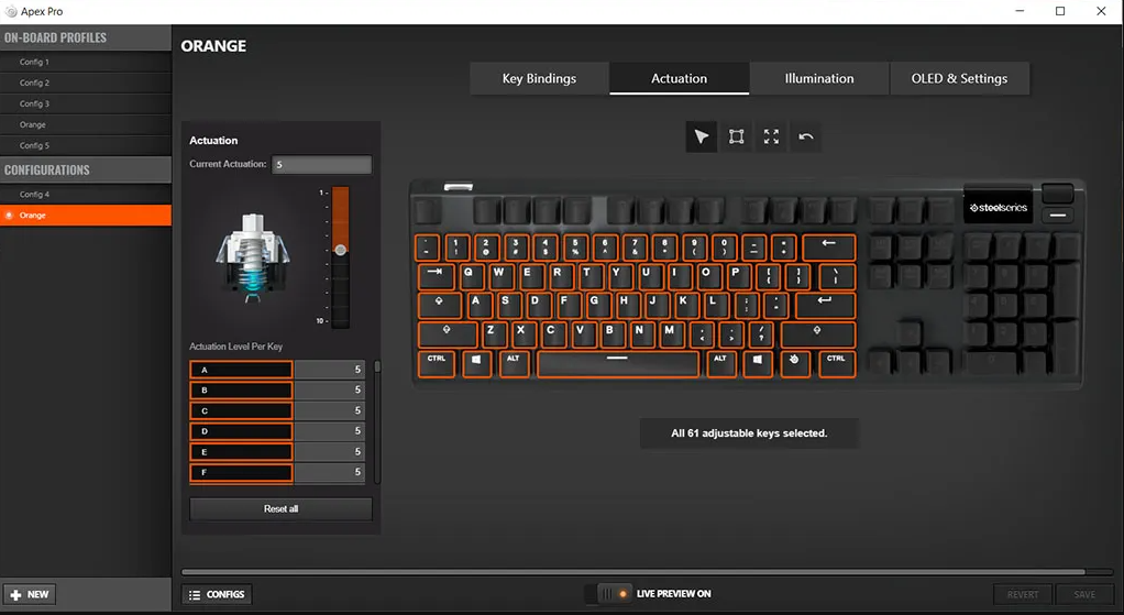 SteelSeries-Apex-Pro-TKL-64856-Manual-Setup-Actuation-and-Troubleshooting-Guide-Fig-3-Actuation-settings